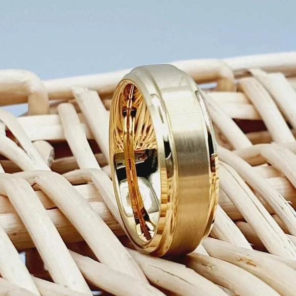 "Yellow Gold Tungsten Brushed Finish Wedding Ring for Women, GALTUN720 - Picture 3 of 11